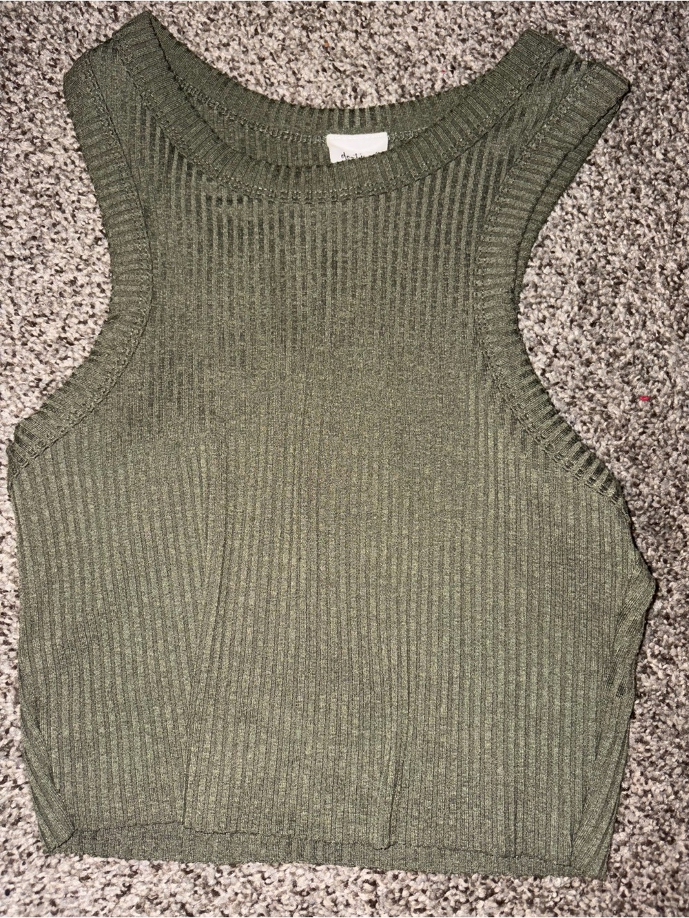 Ribbed Olive Green Sleeveless Knit Tank Top